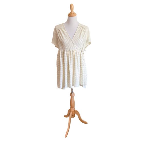 Urban Outfitters Stripe Wrap Mini Dress Yellow Cream Cottagecore OB1280389 - Picture 1 of 8